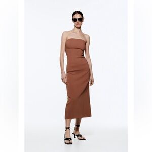 Zara Brown Strapless Dress